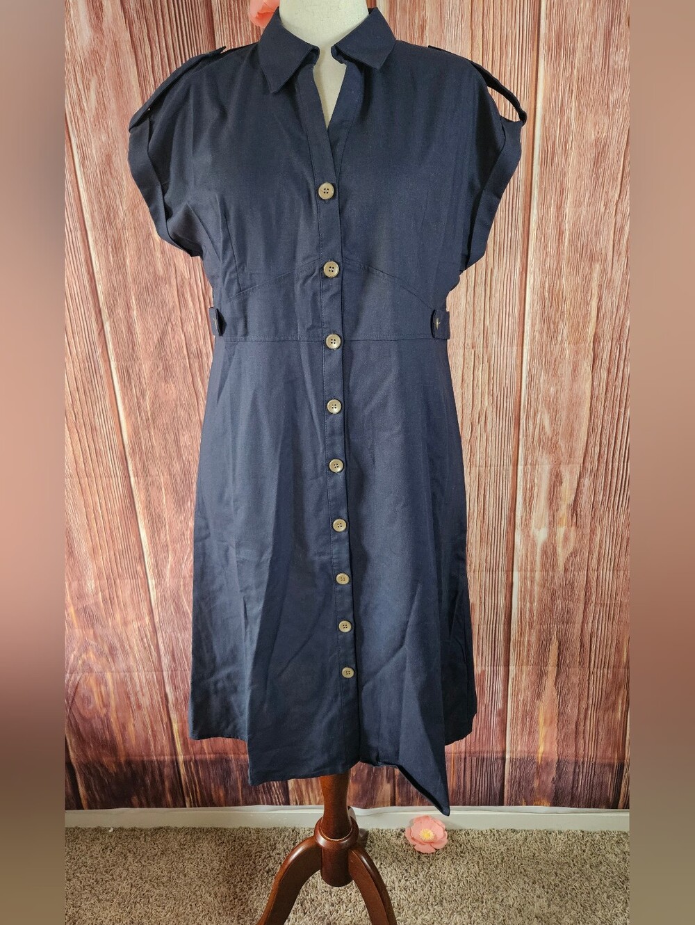New NY Collection Linen Blend Shirt Dress Plus Size 1X